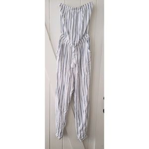 Striped strapless jumpsuit